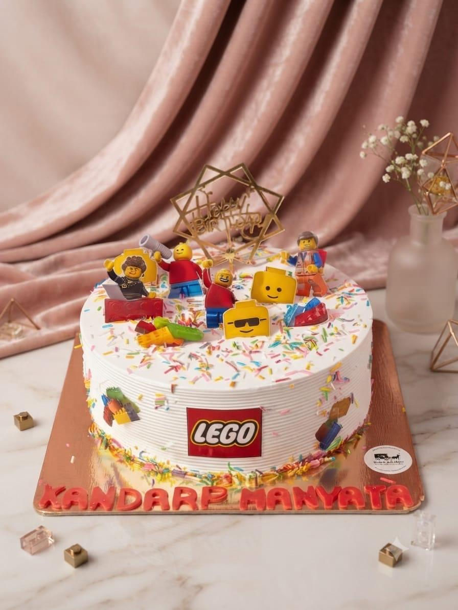 Eggless LEGO Building Blocks Theme Cake for kids' birthday celebration made by Bakers Wagon with delivery in Jammu