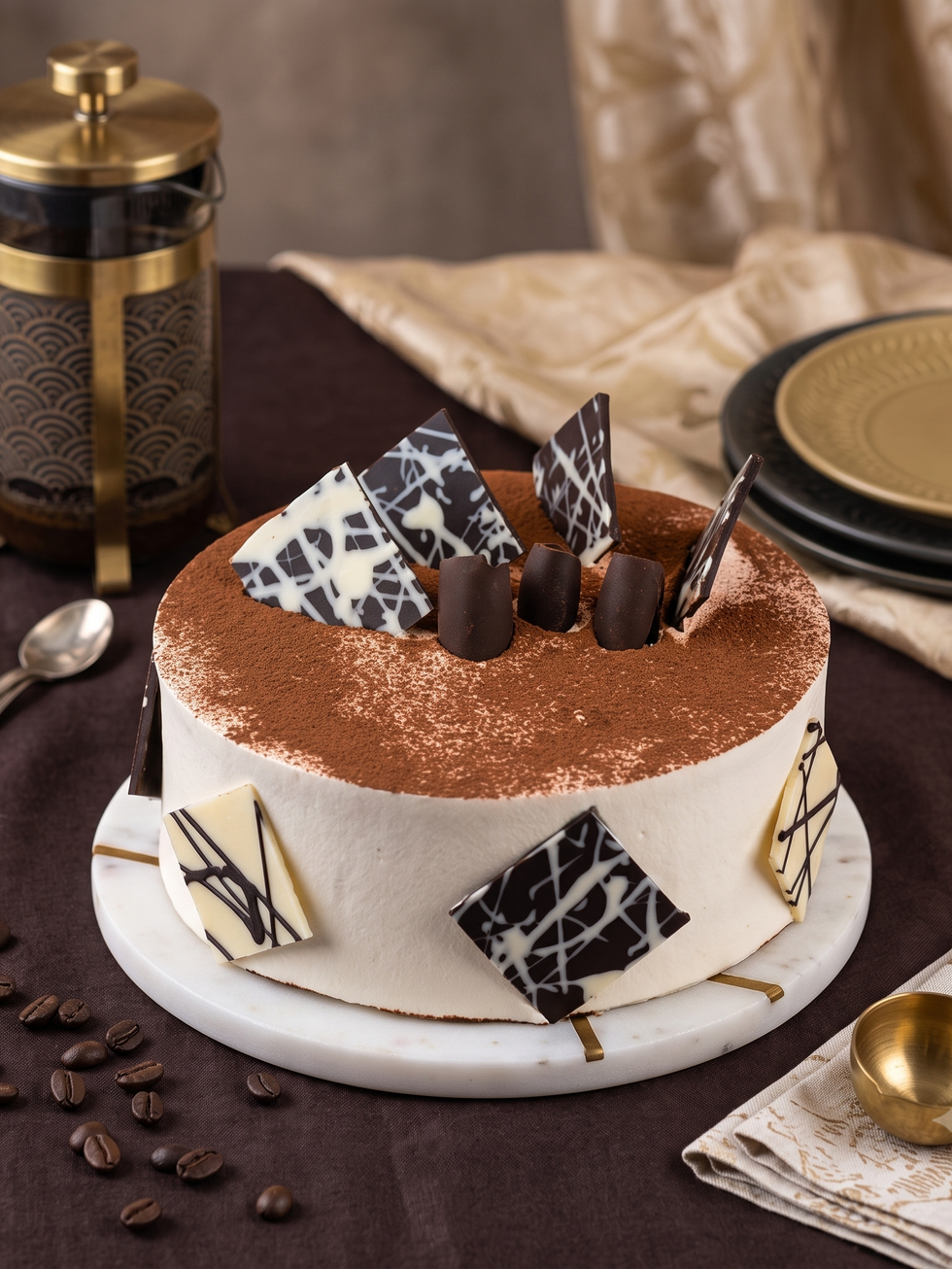 Eggless Tiramisu Cake made with premium ingredients by Baker's Wagon for cake delivery in Jammu.