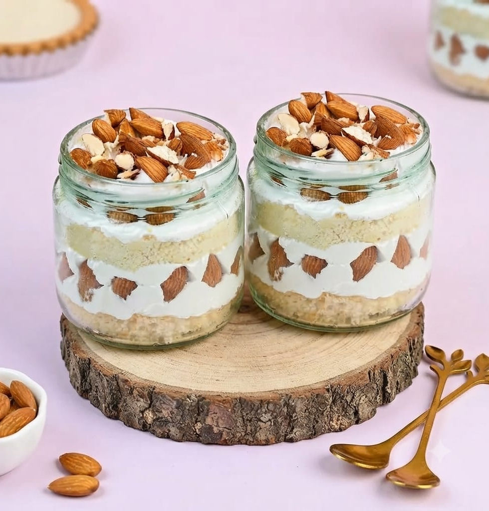 Eggless Pineapple & Almond Jar Cake available for jar cake delivery in Jammu by Baker's Wagon