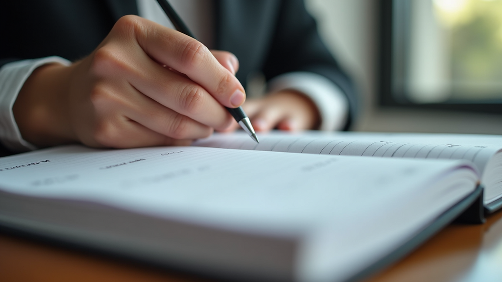 Close-up view of a person writing goals in a planner