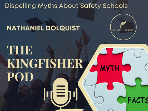 Podcast cover for The Kingfisher Pod. Microphone icon, people in gowns cheering. Puzzle pieces with "MYTH" (red) and "FACTS" (green).