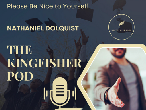 People celebrating against a backdrop of trees; a man extends his hand in the foreground. Text reads "The Kingfisher Pod" with a microphone icon.