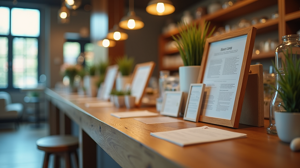 Eye-level view of a clean and organized table with various items ready for sale