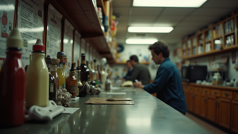 Eye-level view of a pawn shop counter with various items displayed