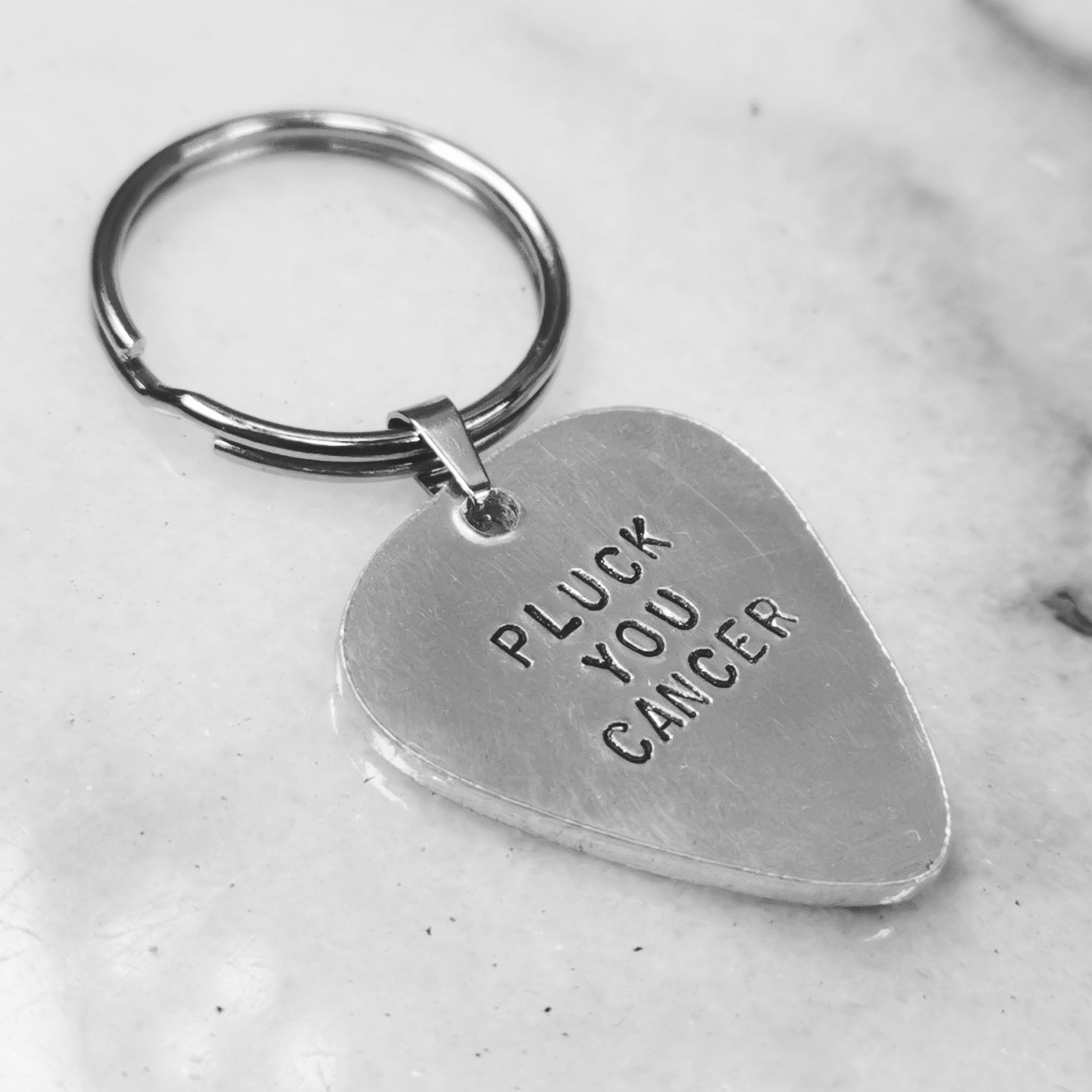 Pluck you cancer: Guitar Plectrum Keyring