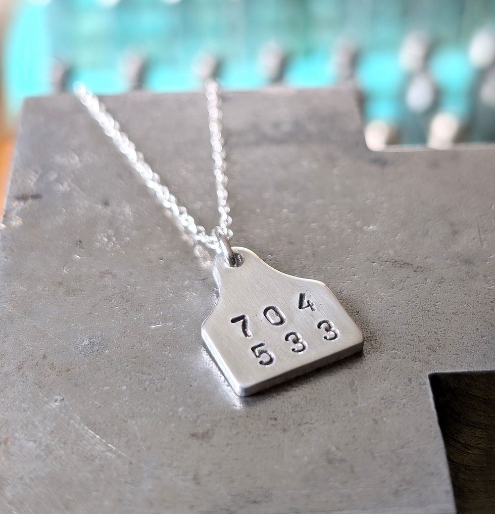 Thumbnail: Personalised 6 number (3 above then 3 below) Cow Ear Tag Necklace