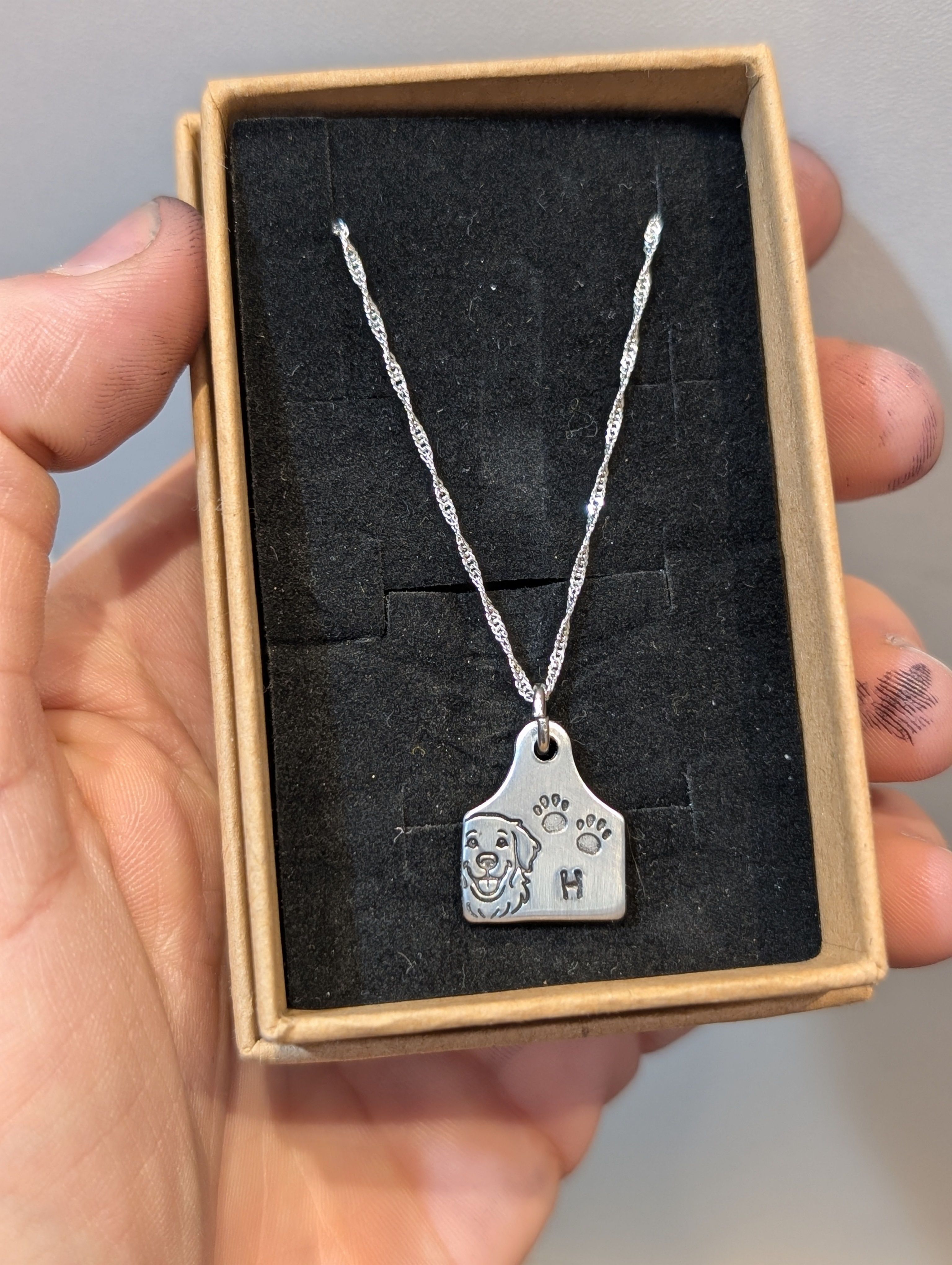 Personalised Dog Face with Initial and Paw Prints:  Ear Tag Gift Set