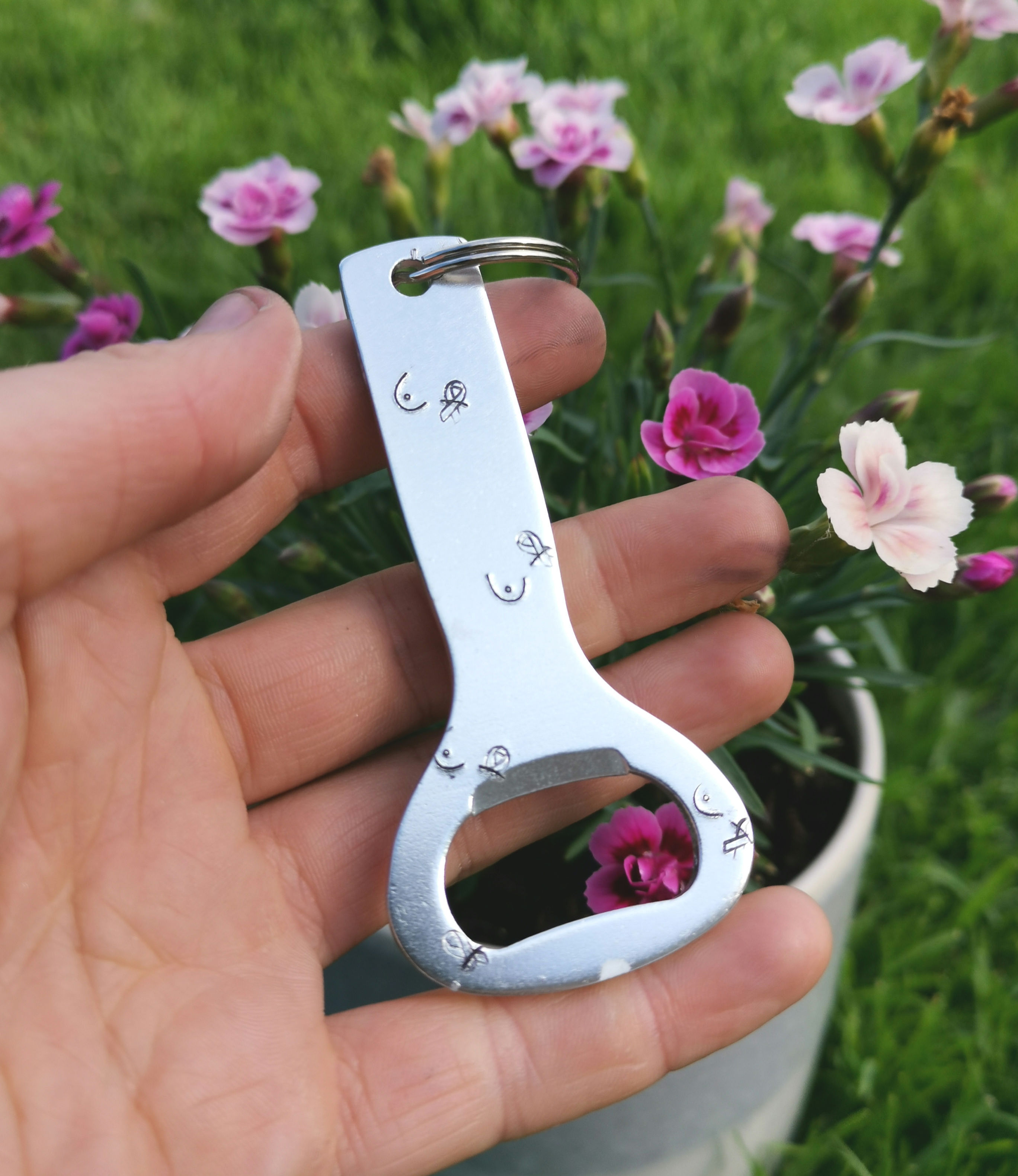 Mastectomy Breast Cancer Ribbon : IBC Bottle Opener 