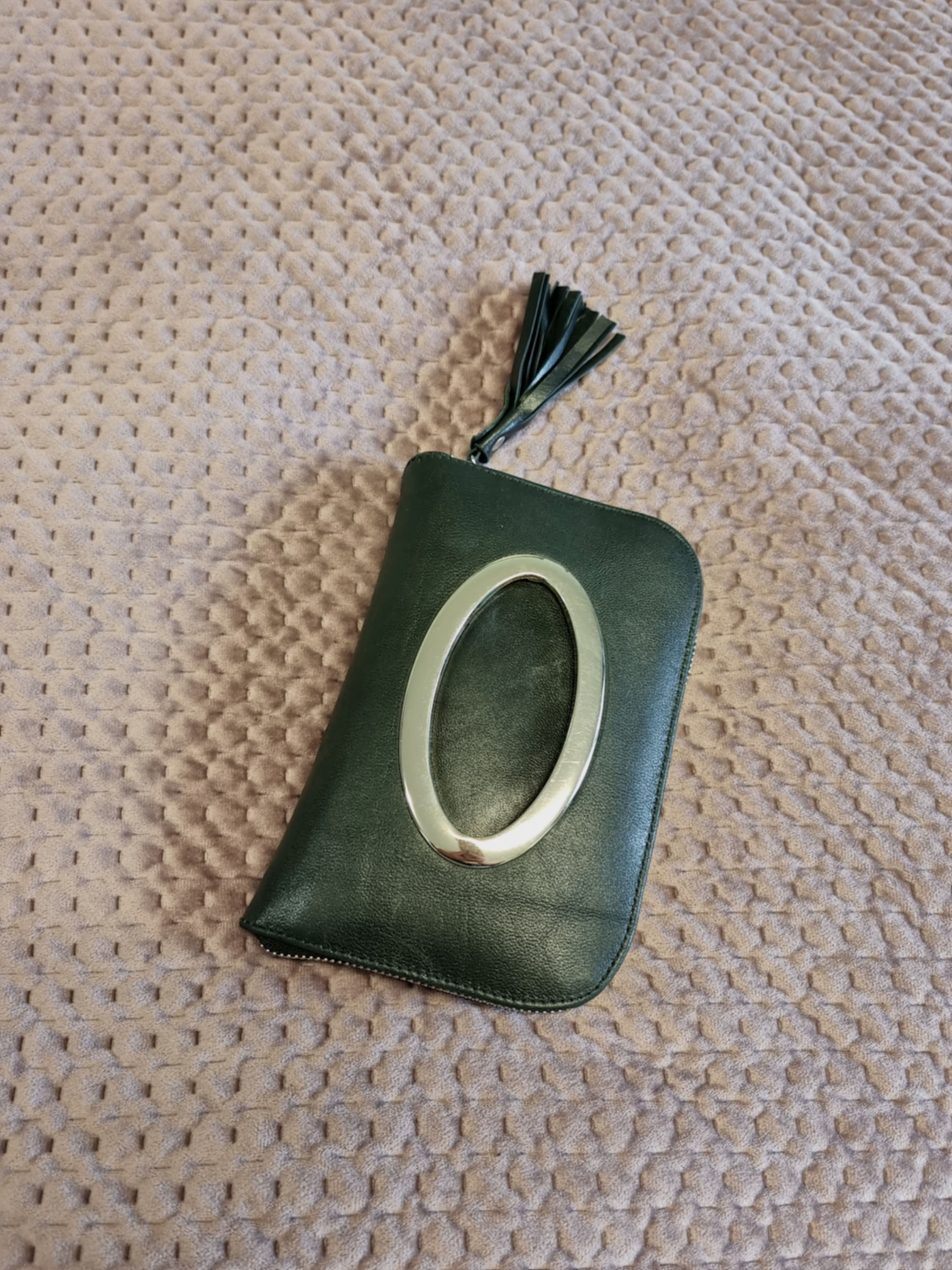 Black leather purse / clutch with silver hardware