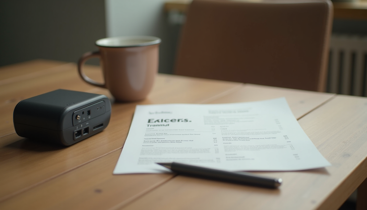 Eye-level view of a product manual and the product on a table
