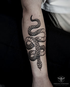 snake tattoo Karolina Ostrowska tattoos inspired by nature in Prague. Floral, botanical, animal tattoo
