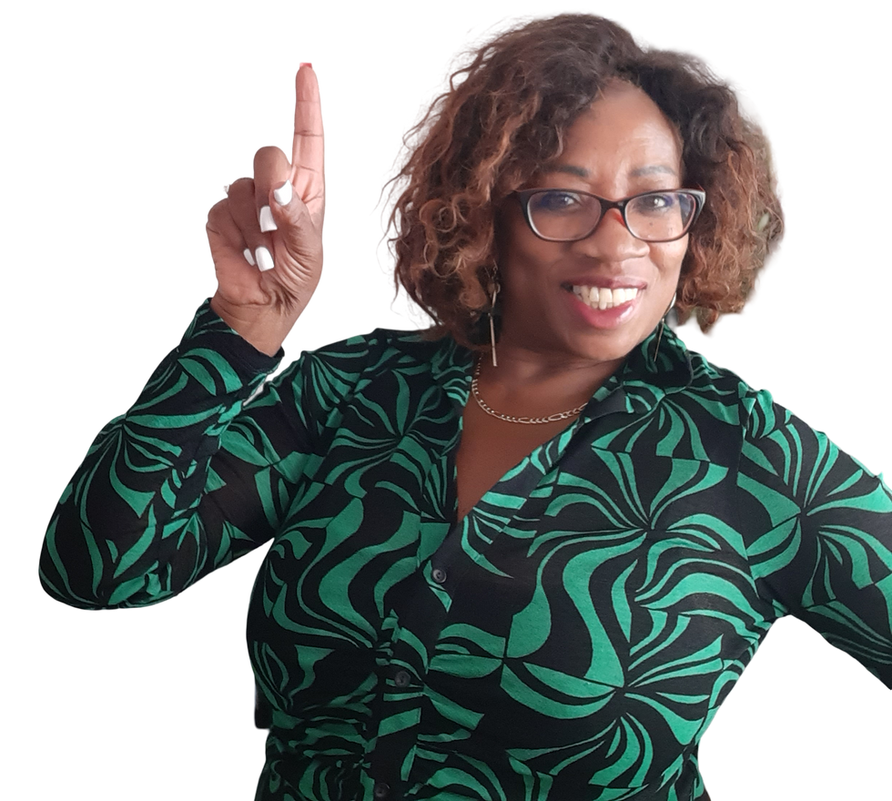 Picture of verna the coach pointing upwards