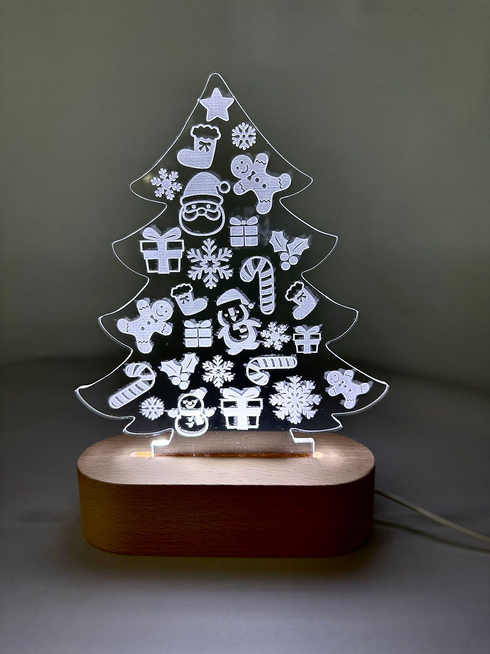 Lampara de acrilico de arbol de navidad