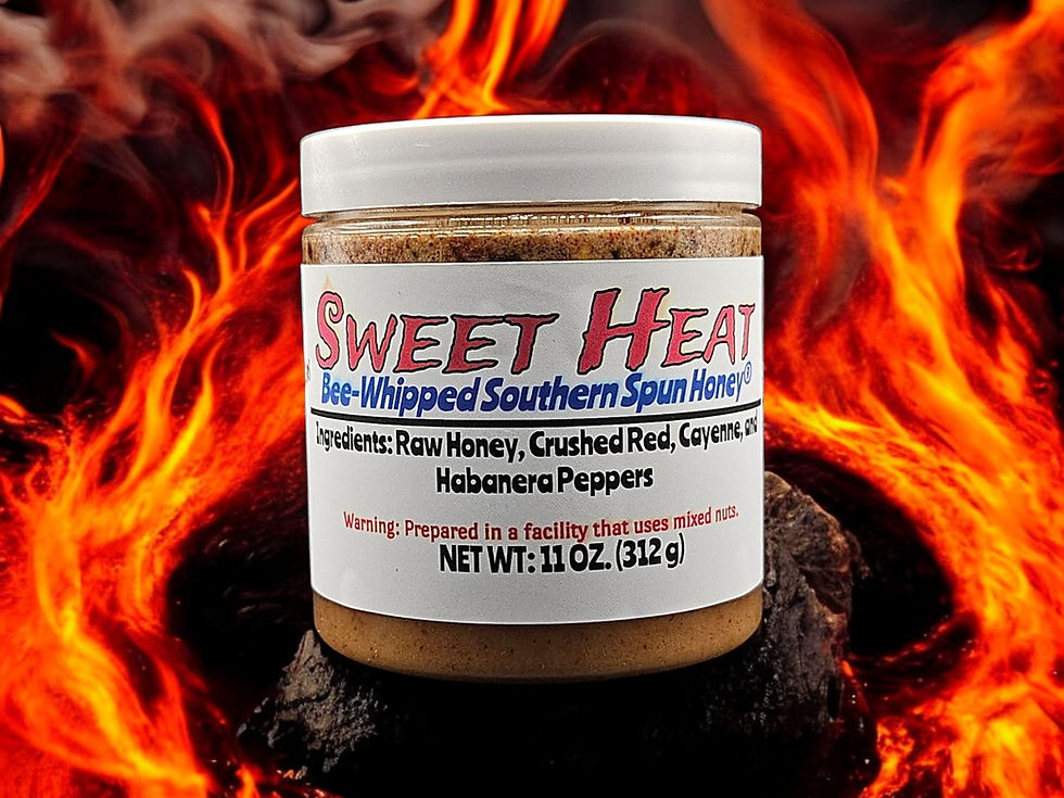Thumbnail: Sweet Heat Bee-Whipped Southern Spun Honey. 11 oz Front view.