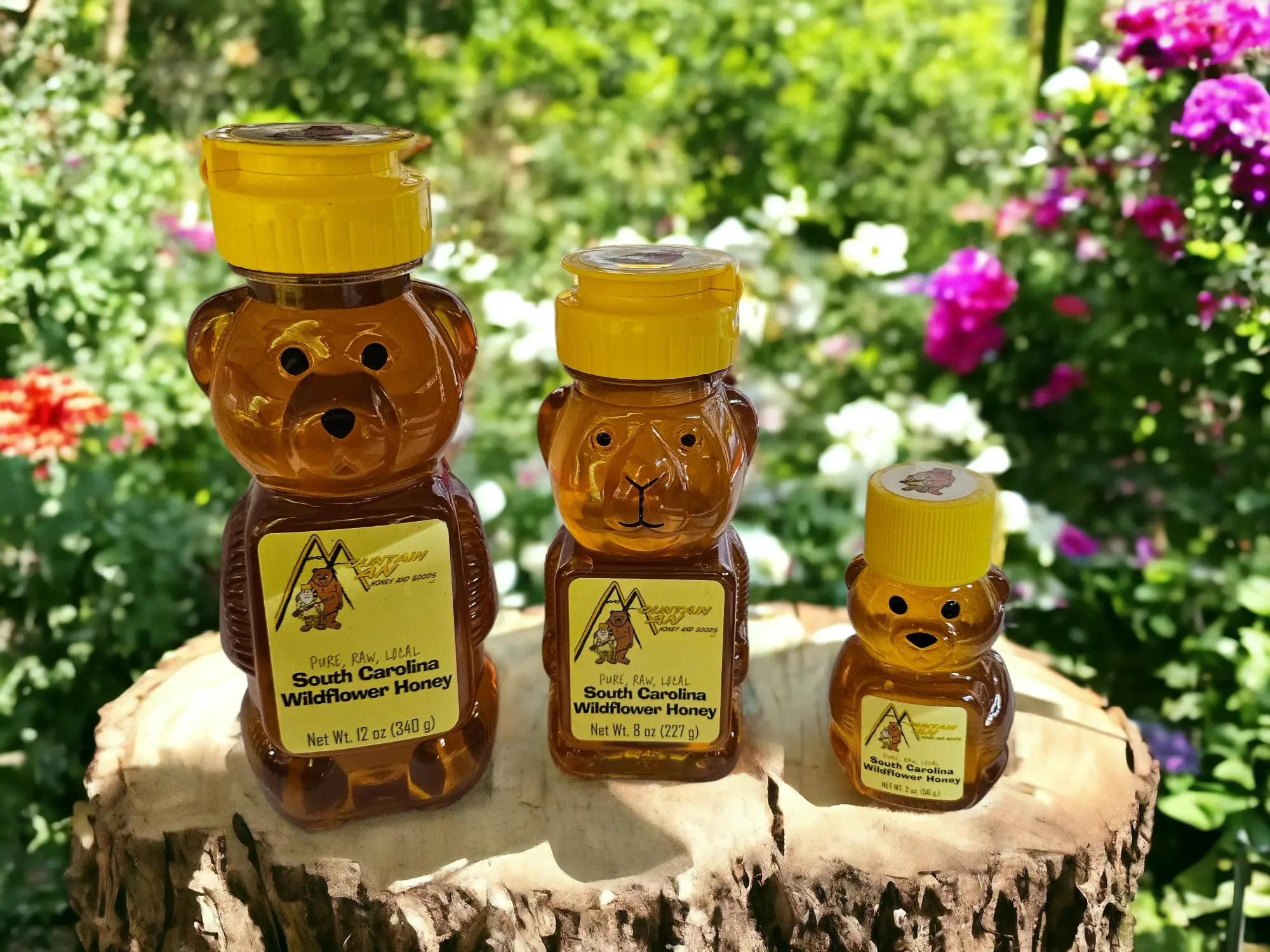 Bearly Bearable honey bears 2.5 oz, 8 oz, and 12 oz. front view.