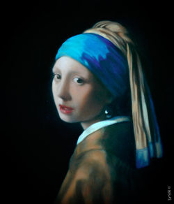 >>> VERMEER - La jeune fille à la perle > Technique ancienne sur toile préparée - 40 x 54 cm