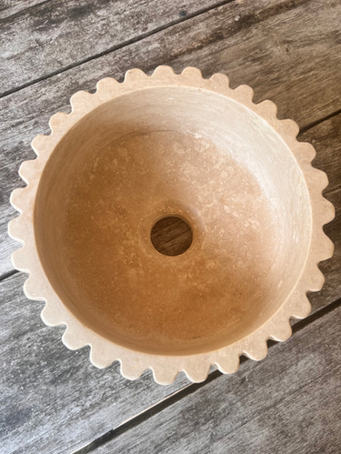 Travertin waskom ribbels ø25cm | Meisjes van Steen| Natuursteen