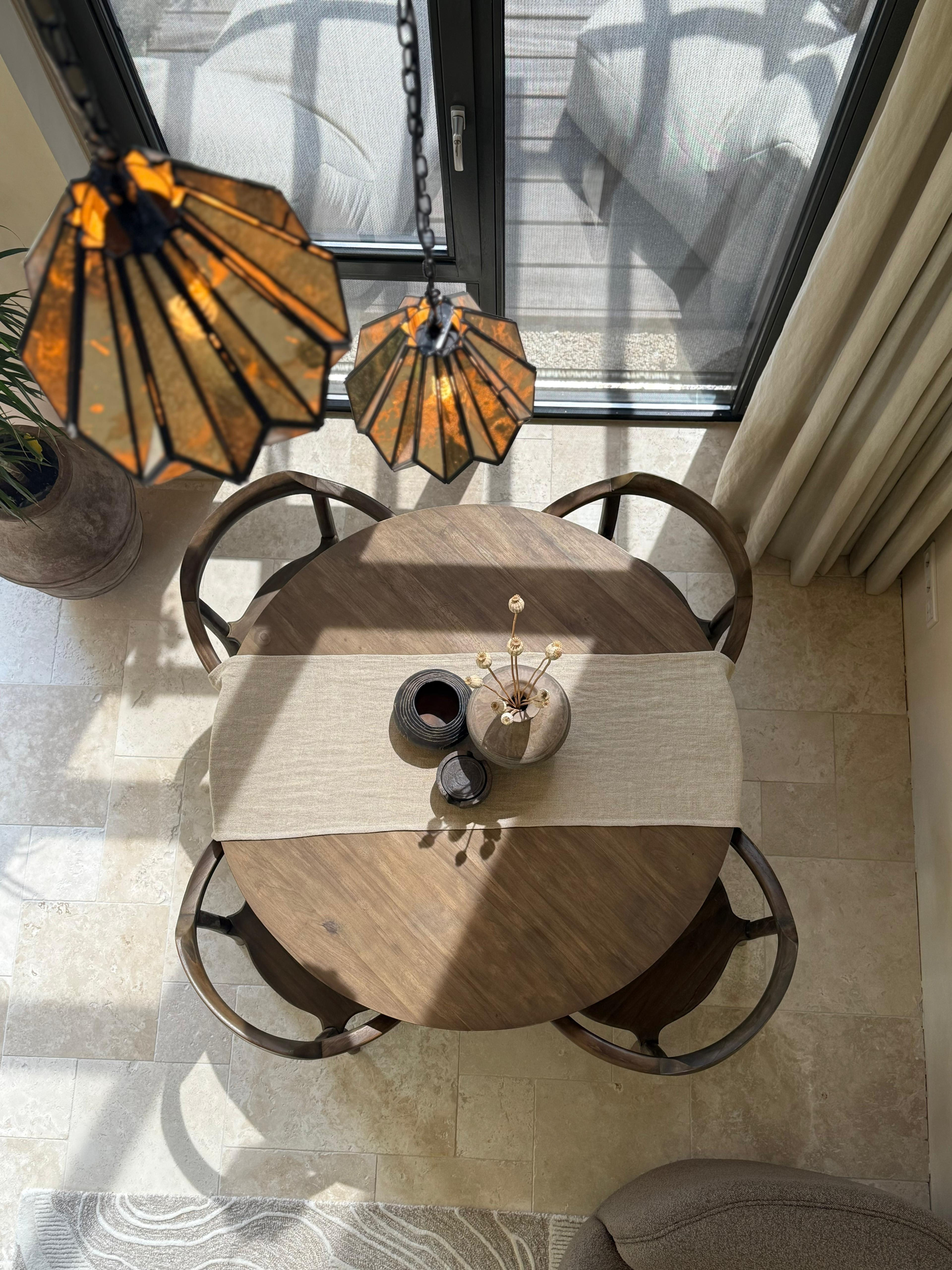 Travertin woonkamer Romaans verband binnenvloer eetkamer