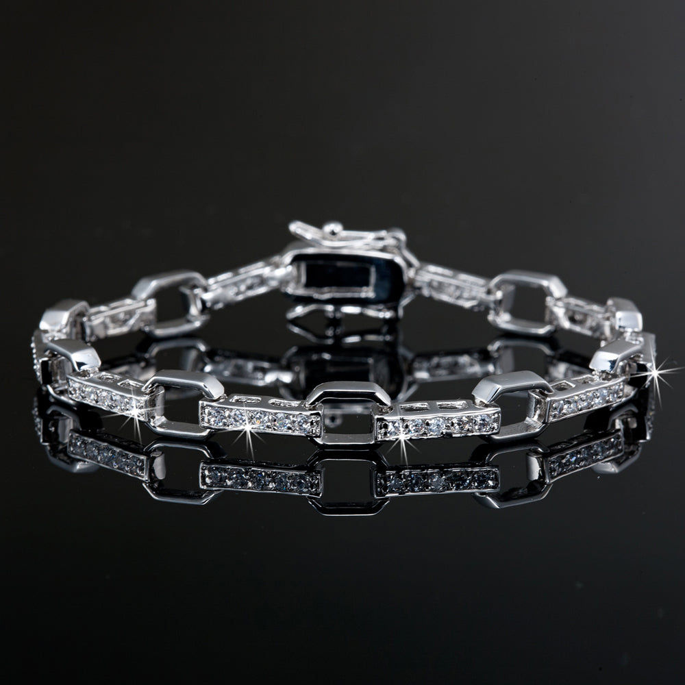 925 Sterling Silver Heavy Plated Tennis Bracelet Featuring 50 Crystals
