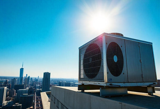 Climatiseur commercial sur le toit d'un édifice