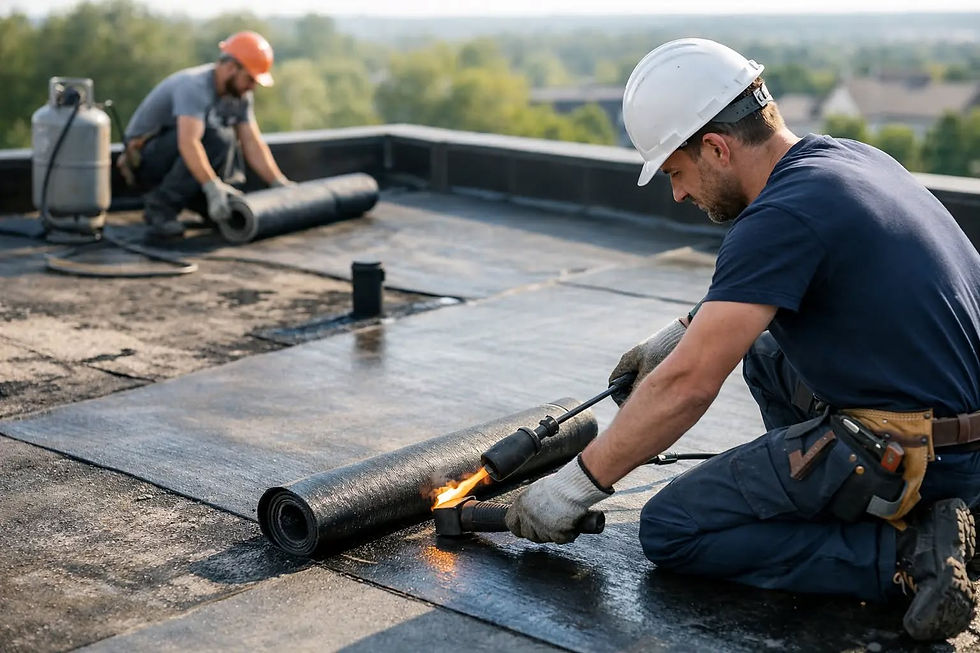 Roofing branden op plat dak