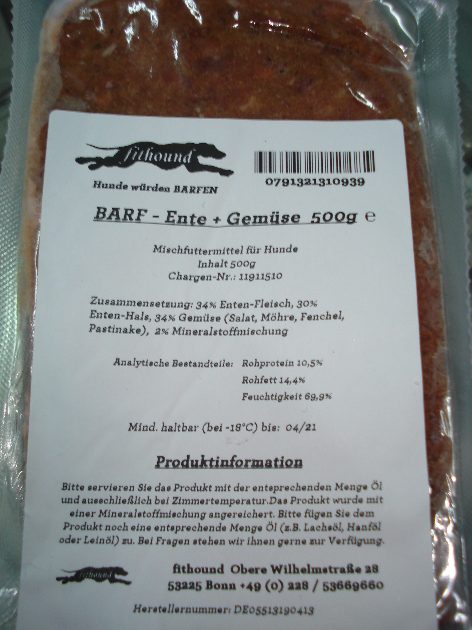 Barf - Ente + Gemüse 500g
