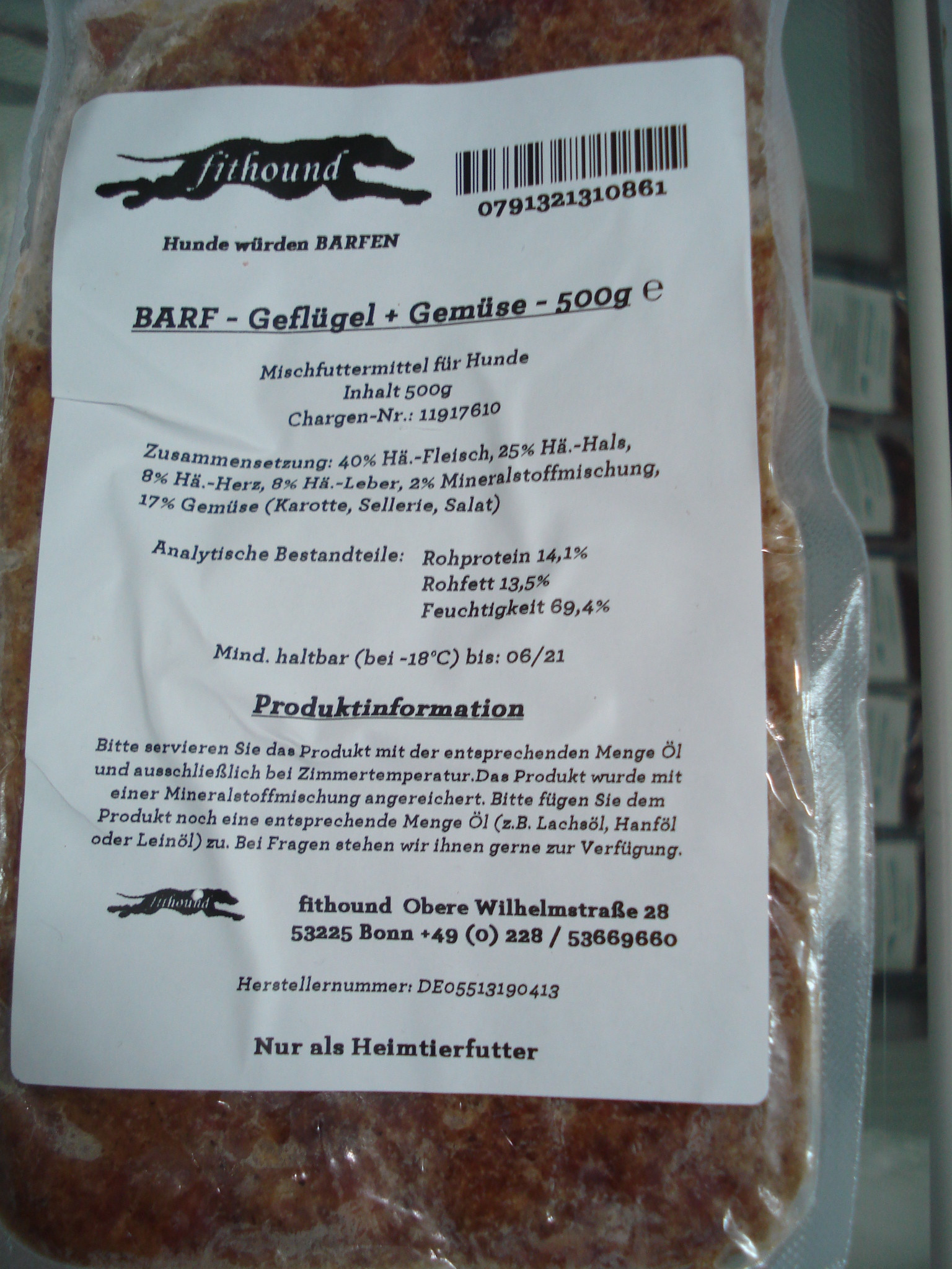 Barf - Geflügel + Gemüse 500g