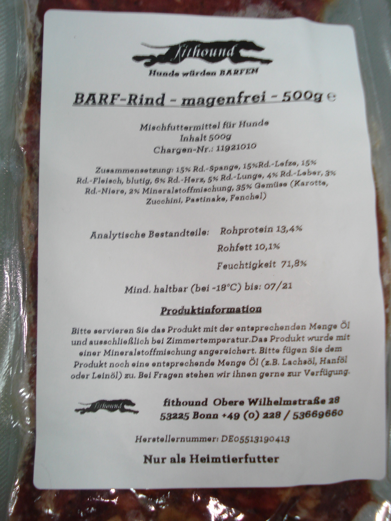 Barf - Rind - magenfrei 500g