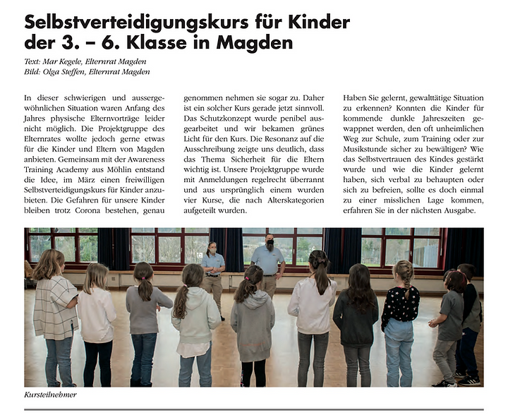 Selbstverteidigung für Kinder - Kurs- Bericht Magdener Dorfzytig 2021