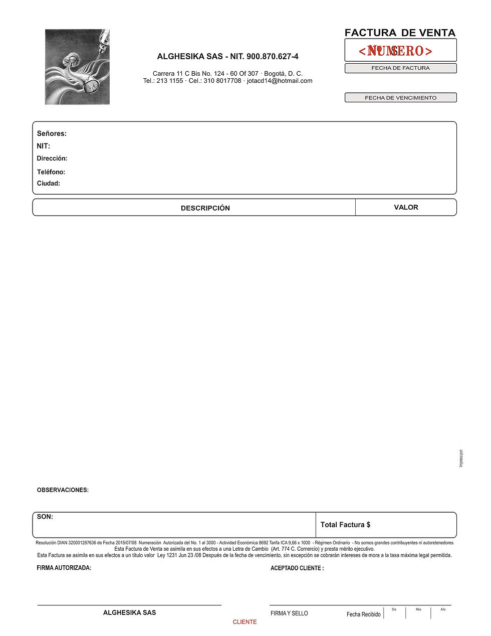 Miniatura: 50 Facturas de Venta tamaño Carta (1 libreta)