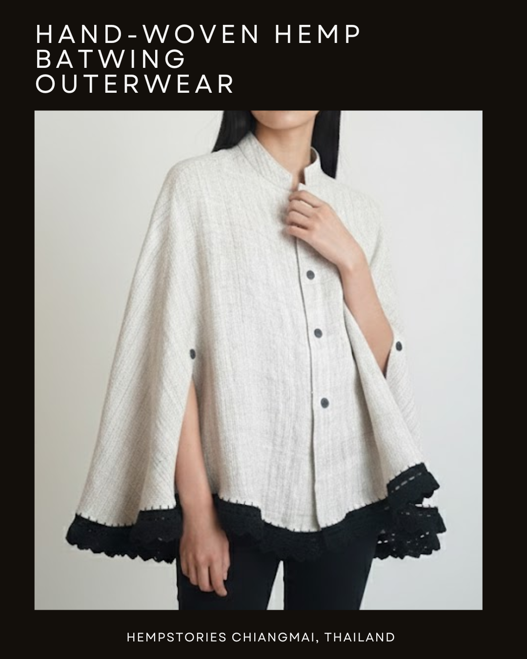Hand-Woven Hemp Batwing Outerwear with Crochet Decoration