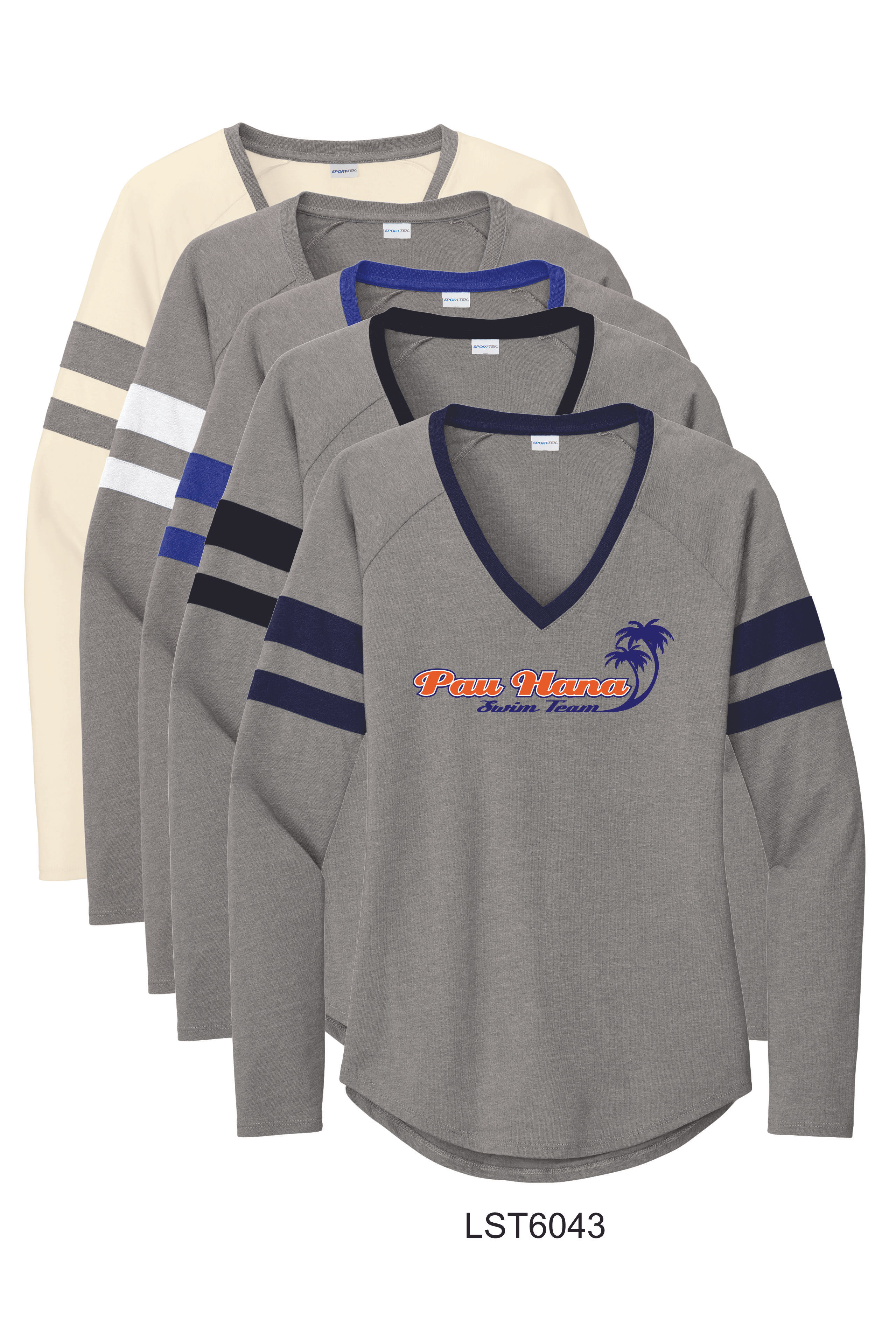 LST6043 Pau Hana Sport-Tek® Ladies Halftime Stripe Long Sleeve V-Neck Tee