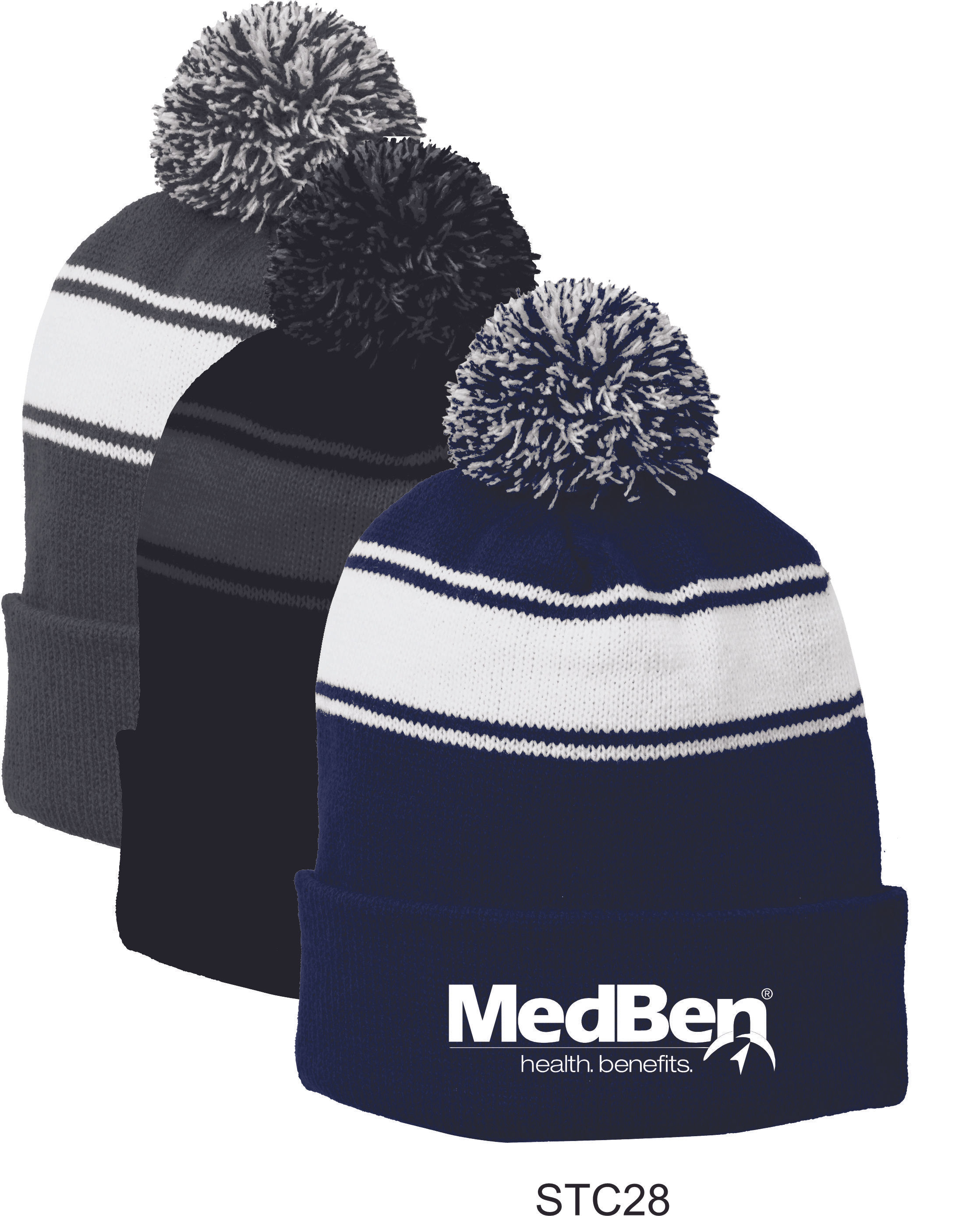 STC28 - MedBen - Sport-Tek® Stripe Pom Pom Beanie