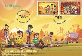 Çizgi Kahramanlar (Anadolu Rock) Konulu Anma Pulları İlk Gün Zarfı (FDC)