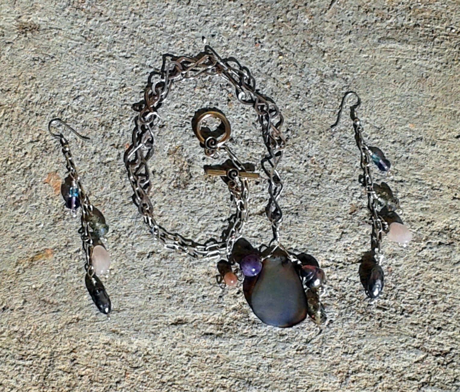 Agate and Pearl Hand Hammered Silver
