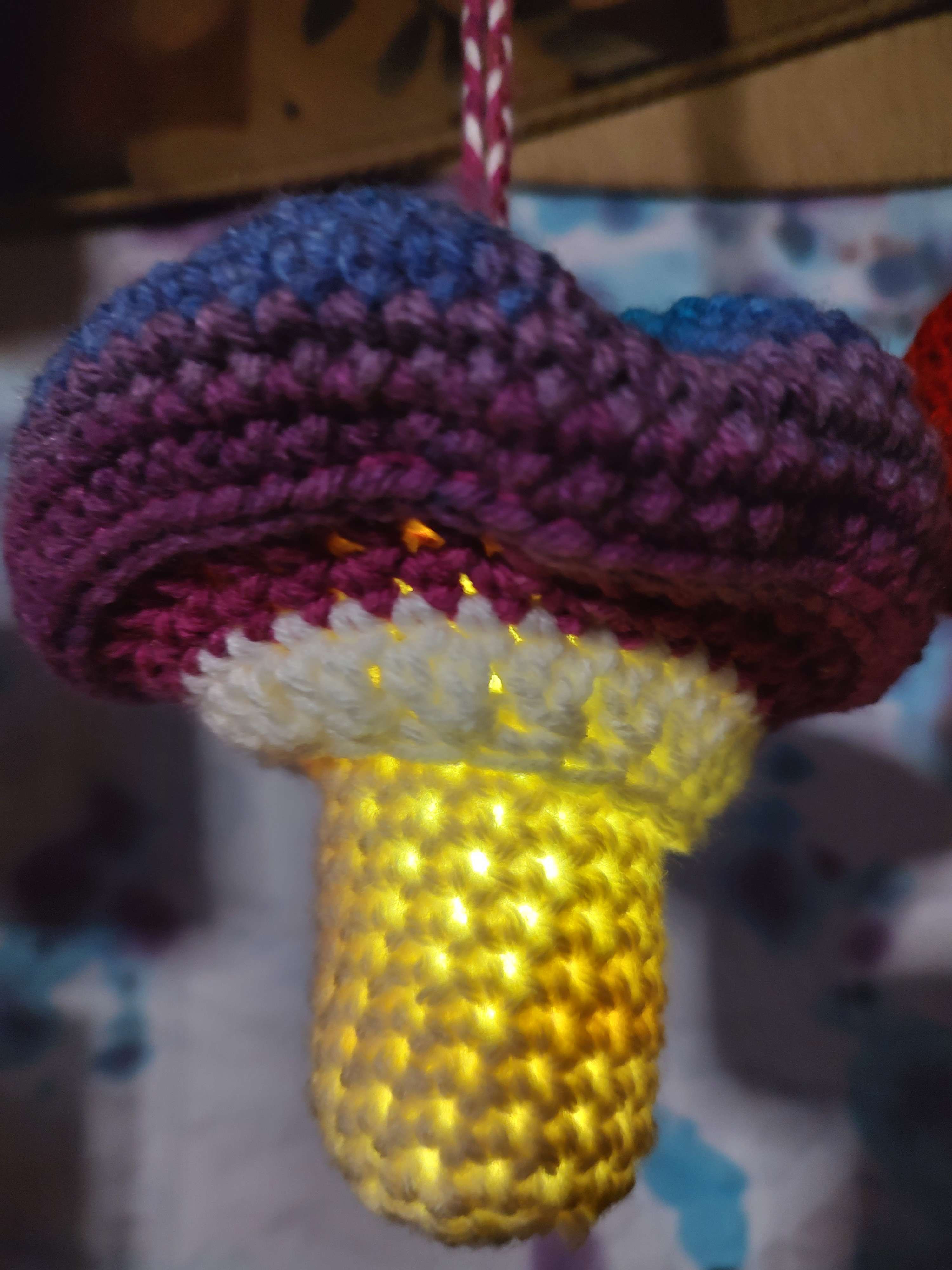 Handmade Medium Crochet Mushroom Pouch Light