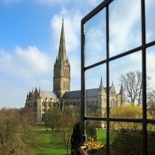 A view of Salisbury Cathedral through the window of the flat owned by the Landmark Trust.