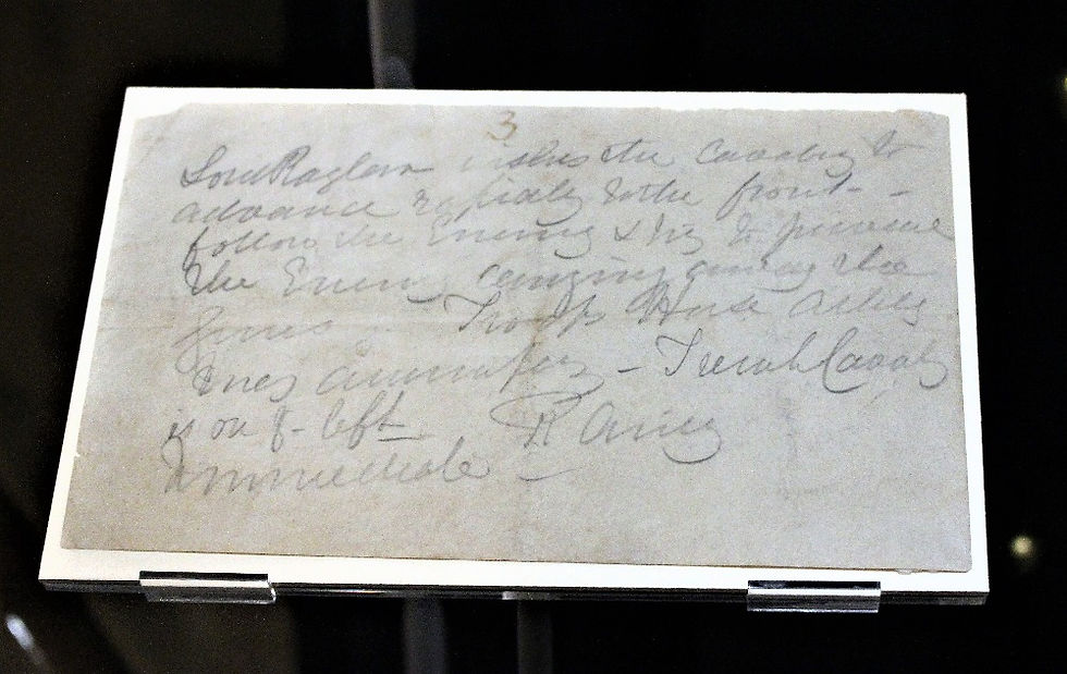 A close up of the order which led to the charge of the light brigade.