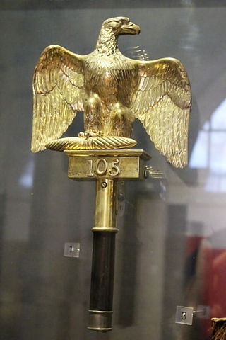 A close up of a Napoleonic Standard showing a golden eagle