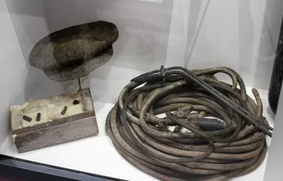 The hose in a display case in the Police Museum