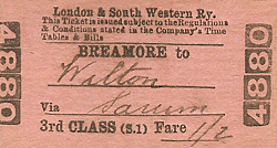 A close up of an old train ticket