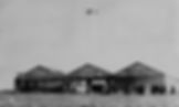 A black and white photo of the Fargo Road aircraft hangars