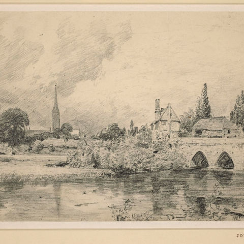 The pen and ink drawing by Constable of Harnham Bridge