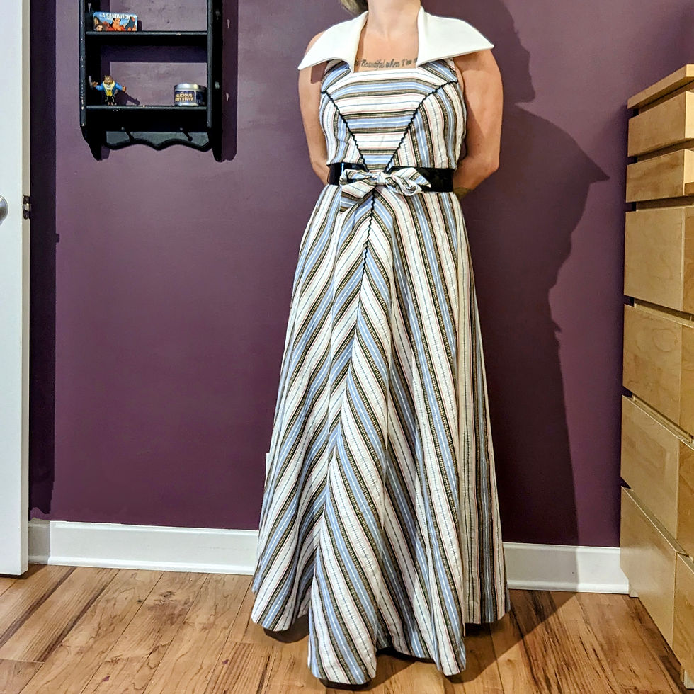 Thumbnail: Vintage Striped Maxi Dress with Evil Queen Collar