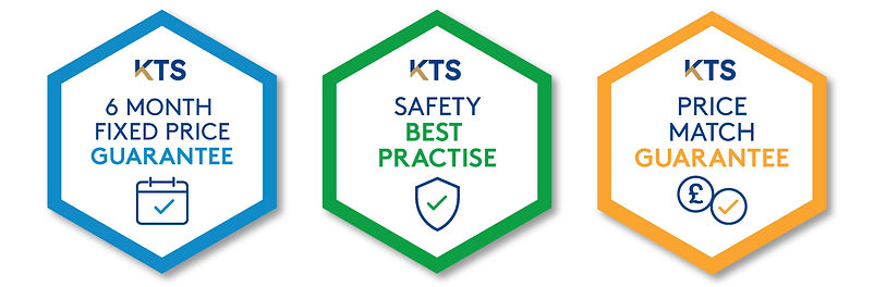 Custom illustrated badges for the Kingspan Timber Solutions brochure showing a price guarantee badge and safety best practice badge, designed by Julie Nicholls