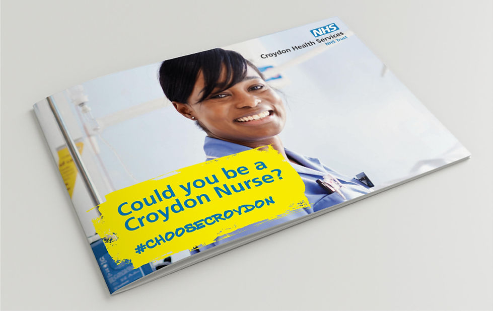 Brochure cover design for #choosecroydon campaign featuring a smiling nurse
