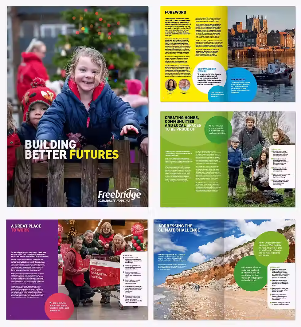 Design and artwork for five year strategy report for Freebridge Housing