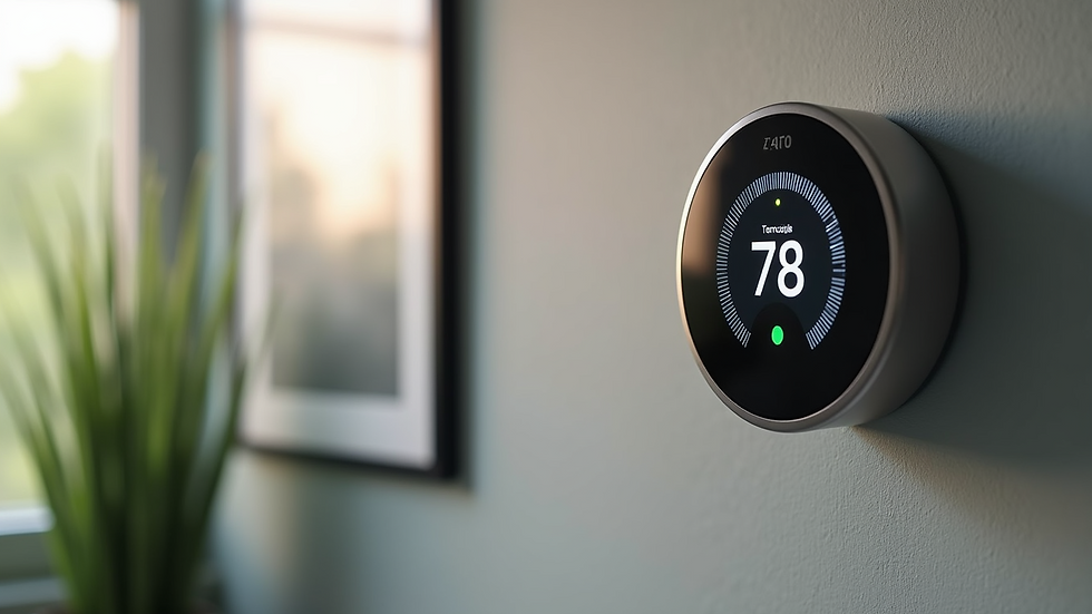 Close-up view of a smart thermostat displayed on a wall