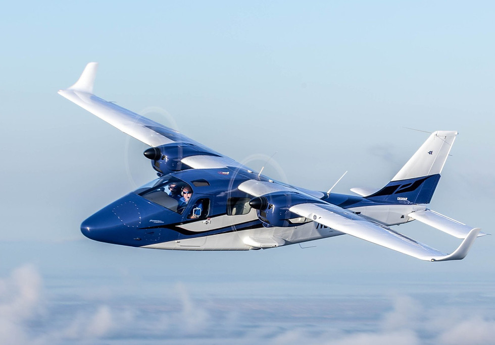 image of blue Tecnam P2006T banking left