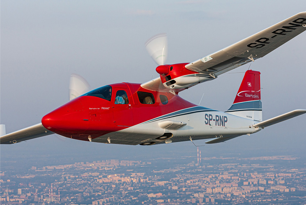 image of red Tecnam P2006T flying